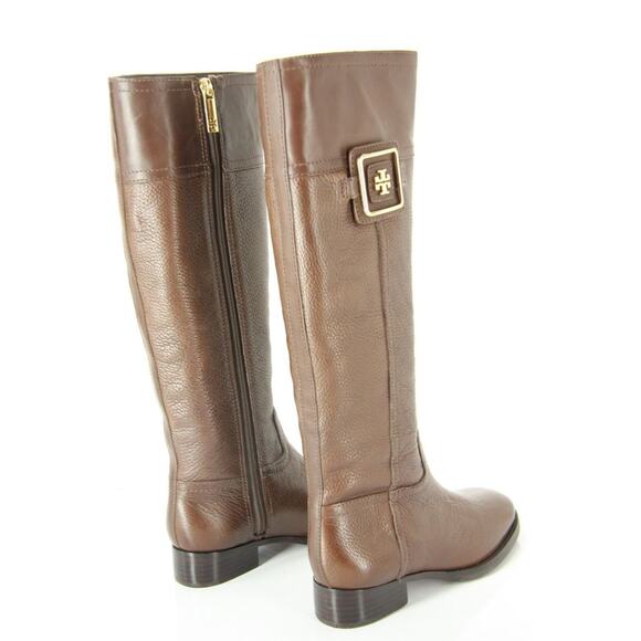 Tory Burch Leather Julian Logo Plaque Riding Boots  Coconut 5.5 - Picture 5 of 10